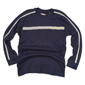 Point Zero Long‎ Sleeve Athletic Stripe TShirt Blue Mens L